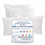 Orison Sapphire® Pillow Protectors 4 Pack Breathable & Zipped White Pillow Covers 100% Microfiber Ultra Soft Satin Stripe Pillow Cases UK Standard Size 48x74 CM Anti Allergy & Anti Dust Mite 