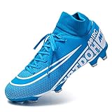 VVTTY Breathable High-Top Football Boots with Cleat for Unisex Boys/Girls Soccer Shoes Lace-Up 