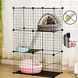 QJM Cat Cages Indoor Large Cat Playpen Metal Wire Kennels Crate Small Animal Cage for Kittens Pet Minks Ideal for 1-2 Cat 