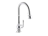 KOHLER K-99259-CP Artifacts Single-Hole Kitchen Sink Faucet with 17-5/8-Inch Pull-Down Spout, 3-Function Sprayhead