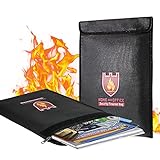 Sweetyhomes Fireproof Document Bag 7X 9 Fire Resistant File Bag Fire Safe Money Bag,Fireproof& Waterproof Pouch Envelope Battery Safety Storage Black for Document,Passport,Cash,Valuables 