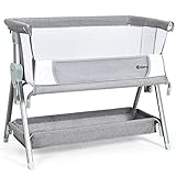 Co Sleeping Closer to Baby Bedside Bassinet with Lockable Wheels Adjustable Portable Bassinet for Baby Infant Newborn Boys Girls C-Shaped Baby Bedside Sleeper Attachable on Parents’ Bed 
