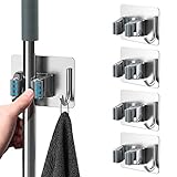 1 Holder - 2 Hooks Alpine Industries Single Mop and Broom Holder Sturdy Wall Mount Non-Slip Space Saving Storage Solution for Kitchen Bathroom and Garage 2 Hook Durable Cleaning Tool Organizer 