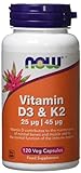 Now Foods Vitamin D3 and K2 Veg Capsules, 25 mcg/45 mcg, Pack of