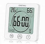 Waterproof for Water Spray GuDoQi Bathroom Clock Shower timer Makeup Hygrometer Thermometer LCD Display Digital Wall Clock for Shower Blue Cooking Suction Cup 