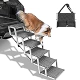 Rated for 200lbs 42 Long and Adjustable from 14” to 26” Bed High Traction Dog Ramp Folding Portable Wooden Pet Ramp for All Small Large Animals Couch Lightweight Dog Car Ramps for SUV 