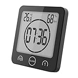Grey HITO Waterproof Shower Clock Timer w/Alarm Date Indoor Temperature for Bathroom Kitchen Cooking Kids Bedroom Pool Sauna 