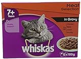 whiskas 7+ Wet Cat Food for Senior Cats, Meaty Selection in Gravy, 48